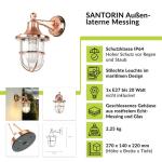 Outdoor wandlamp messing glas in koper IP64 binnenplaats huis H: 27 cm E27 max. 20 W lantaarn maritiem nostalgische wandlamp tuin Santorin