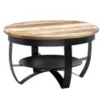 FineBuy Salontafel, 60 x 34 x 60 cm, mango massief hout/metaal, industrieel, zwart, rond, salontafel, woonkamertafel, massief, kleine tafel, salontafel, woonkamer