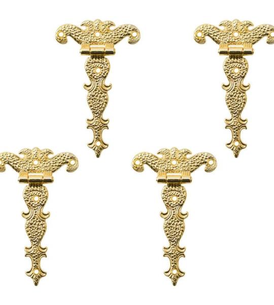 Antieke , 4 stuks zinklegering kast decoratieve retro gesneden scharnier T-riem voor deuren kast sieraden doos, goud