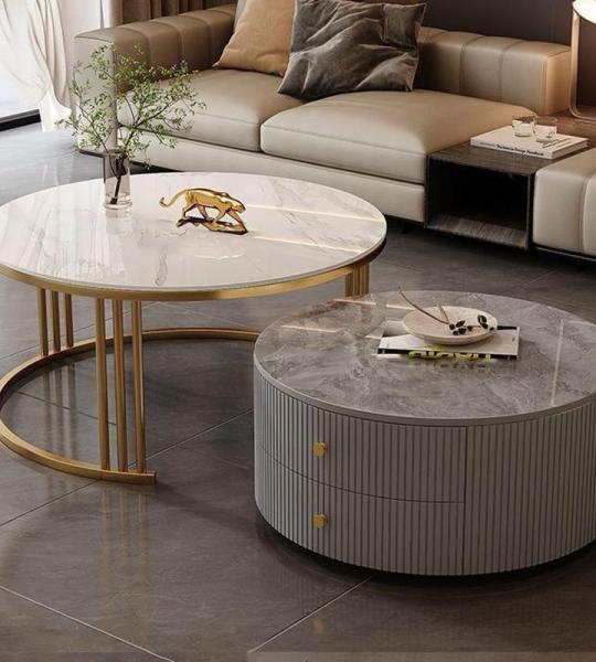 Moderne, runde Couchtische, 2er-Set, mit großem Stauraum, einfache Wartung, für Wohnzimmer, Schlafzimmer, Büro, Balkon, Wohnung, stilvolle Möbel für kleine Räume