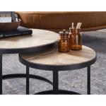 salontafel set van 2 massief houten/metalen salontafel industrieel rond | Bijzettafel met metalen poten zwart | 2-delige placemat bijzettafel van hout