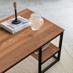 Salontafel, woonkamertafel, salontafel met stalen frame en planken, industrieel design, Scandinavische stijl, eenvoudige montage, bijzettafel van hout, walnootkleur