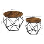 Salontafel rond, set van 2, woonkamertafel, bijzettafel, vintage flair, afneembaar tafelblad, voor woonkamer, vintage bruin-inktzwart LET040B01