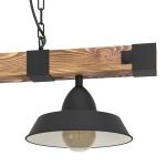 hanglamp Oldbury, 3-lichts vintage pendellamp in industrieel ontwerp, plafondlamp hangend van staal en hout, kleur zwart, bruin rustiek, E27, 118 cm, FSC-gecertificeerd