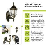 Milano Buitenwandlamp met bewegingsmelder, aluminium, glas in goud, antiek, IP44, terras, tuin, hoogte: 37,5 cm, E27, lantaarn, wandlamp, outdoor, MILANO