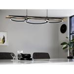 Led hanglamp Boyal, 3-lichts pendellamp dimbaar, eettafellamp van zwart metaal, gevlamd hout, wit kunststof, lamp hangend voor woonkamer