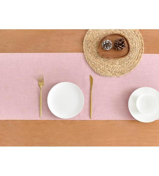 Tischläufer aus Rosa Leinen, 275cm lang, maschinenwaschbar, rustikaler Bauernhaus-Tischläufer für Essen, Feiertage, Partys und den täglichen Gebrauch(Rosa, 275cm)