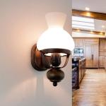 Wandlamp glas hout metaal in zwart bruin wit woonkamer slaapkamer B: 14 cm E27 origineel rustiek landhuis wandlamp hal PETRONEL