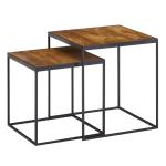 FineBuy Woonkamertafel, set van 2, mango, massief hout/metaal, bijzettafel, rechthoekig, design bijzettafel, industrieel, salontafel, vierkant, tafelset, 2-delige set