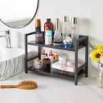 2-Tier Spice Rack Industriële Counter Plank Desktop Opslag Organizer Staand Kruidenrek voor Aanrecht Keuken Kantoor Woonkamer Desktop Zwart TLJ002B