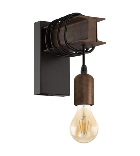 wandlamp TOWNSHEND 4, 1 lichtbron vintage wandarmatuur in industrieel ontwerp, retro lamp van staal, kleur: zwart, bruin, fitting: E27