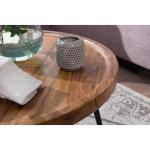 FineBuy Salontafel 75 x 39 x 75 cm, Sheesham massief hout/metaal, design woonkamertafel, rond, retro bruin, designer houten tafel, koffietafel, massief