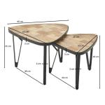 Set van 2 mango/acacia massief houten driehoekig | Bruine salontafel met metalen poten | Placemat 2-delige nesttafel hout/metaal zwart
