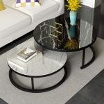 Set van 2 marmeren textuur en metalen stapelbare salontafels voor woonkamer, elegante nest-bijzettafels met stapelontwerp