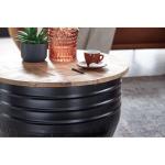 salontafel Mango massief hout metaal 60x41x60 cm industriële stijl rond | Design salontafel met opbergruimte | Moderne salontafel salontafel zwart