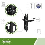 - 2er Set Türgriffe für Durchgangstüren, Mod. 100PB85, 280 x 45 x 3,5 mm, Vierkant, 8 mm, zur Verwendung mit Einsteckschlössern, geschmiedet, aus Zamak, schwarz