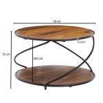 Koffietafel Massief Sheesham-Hout en Metaal 58x58x35 cm Salontafel Bruin | Ronde Tafel Woonkamer Moderne met Opbergruimte | Lage Tafel Bijzettafel Woonkamertafel