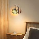 Wandlamp voor binnen, 2 stuks vintage wandlampen, industriële wandverlichting, E27 retro lamp van kooi metaal en hout, vintage wandlamp voor woonkamer, eetkamer, slaapkamer, hal, 