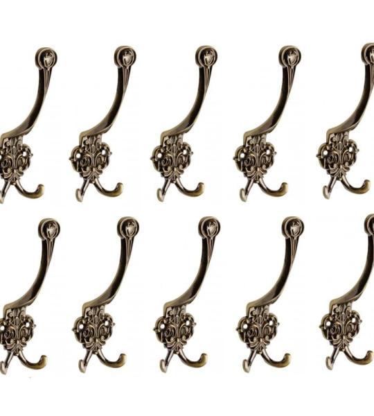 Garderobehaken - vintage kledinghaken | RUSTICA | 10 stuks wandhaken antiek messing hoogte: 150 mm | garderobehaken van metaal rustiek bruin | haken voor het schroeven wandhaken vi