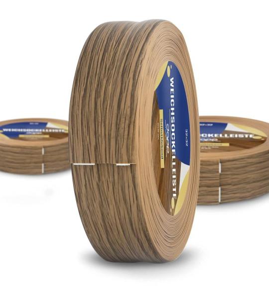 DQ-PP Zachte plint, 25 m, eiken, 32 x 23 mm, pvc, zelfklevend, knikhoek plint, hoekprofiel, aansluitprofiel, vloerlijst, rubberen plint
