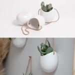 Kazai Plantenpotjes voor aan de muur, set van 3, wandhouders met plantenpotjes, decoratie als hangende bloempot van keramiek, potten voor kamerplanten, geschikt voor onder meer vet