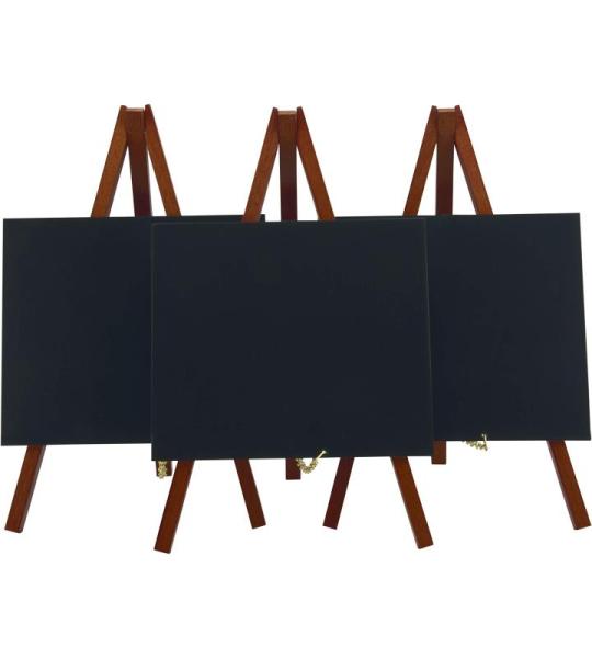 Tafel krijtborden met schildersezel van gelakt hout, mahonie, in 3-delige set, elk ca. 15 x 26 x 1,5 cm groot