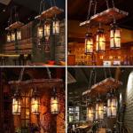 Vintage Hanglamp E27 Retro Houten Industriële Hanglamp Zwarte IJzeren Glazen Lampenkap In Hoogte Verstelbare Kroonluchter Indoor Loft voor Eetkamer Woonkamer Bar Café
