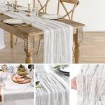 Tafelloper, 6 stuks witte kaasdoek, tafelloper, boho-gaas, kaasdoek, tafelloper, rustieke doorzichtige loper, tafelkleed voor boho, bruiloft, decoratie, verjaardagsfeest, 90 x 300 