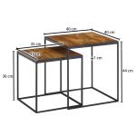 FineBuy Woonkamertafel, set van 2, mango, massief hout/metaal, bijzettafel, rechthoekig, design bijzettafel, industrieel, salontafel, vierkant, tafelset, 2-delige set