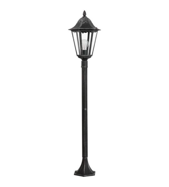 Buitenstaande lamp Navedo, 1-lichts buitenlamp, staande lamp van gegoten aluminium en glas, kleur: zwart, zilver-patina, fitting: E27, H: 120 cm, IP44
