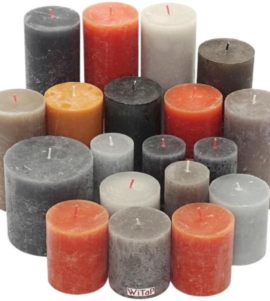 6 kg rustieke stompkaarsen, doorgeverfd, rustieke kwaliteit, mix van kleuren (oranje-bruin-grijs 04)