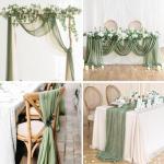 Tafelloper, 4 stuks, groene kaasdoek, tafelloper, boho-mousseline, decoratieve stof, rustieke gaas, tafelloper voor bruiloft, verjaardag, decoratie, 90 x 300 cm
