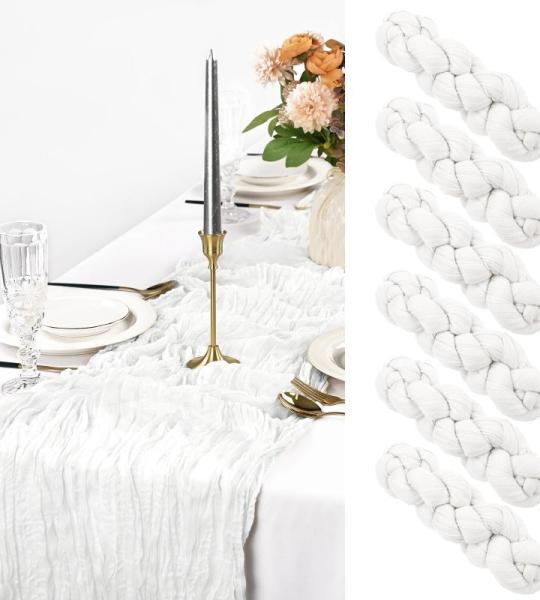6er Seihtuch Tischläufer, weiß, rustikaler Gaze-Tischläufer, 90 x 300 cm, Seihtuch, Gaze-Tischläufer, Seihtuch, Boho-Tischläufer für Hochzeit, Geburtstagsparty-Dekoration (we