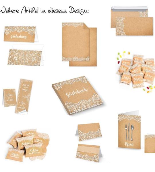 100 vellen briefpapier in kraftpapierlook met kant, DIN A4, bruin en wit, motiefpapier om te schrijven en af te drukken, huwelijksuitnodiging