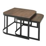 salontafel set van 2 Mango massief houten/metalen salontafel bruin | Industriële bijzettafel bijzettafel metalen poten zwart | 2-delige placemat bijzettafel van hout