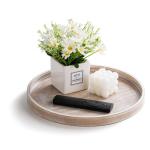 Decoratief dienblad voor salontafel: White wash houten ronde dienblad, rustiek houten dienblad, 31 cm,, landelijke centerpiece kaarshouder voor woondecoratie, poef, aanrecht displa