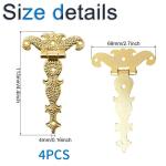 Antieke , 4 stuks zinklegering kast decoratieve retro gesneden scharnier T-riem voor deuren kast sieraden doos, goud