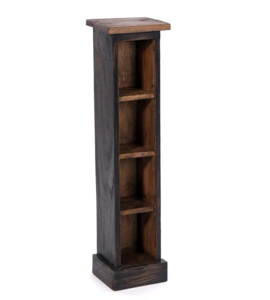 RUSTICALES houten cd-rek CD Tower | massief mahonie hout, 76x15,5x16cm (HxBxD) | houten plank met 4 vakken, cd-opslag | kleur: 04 zwart-natuur