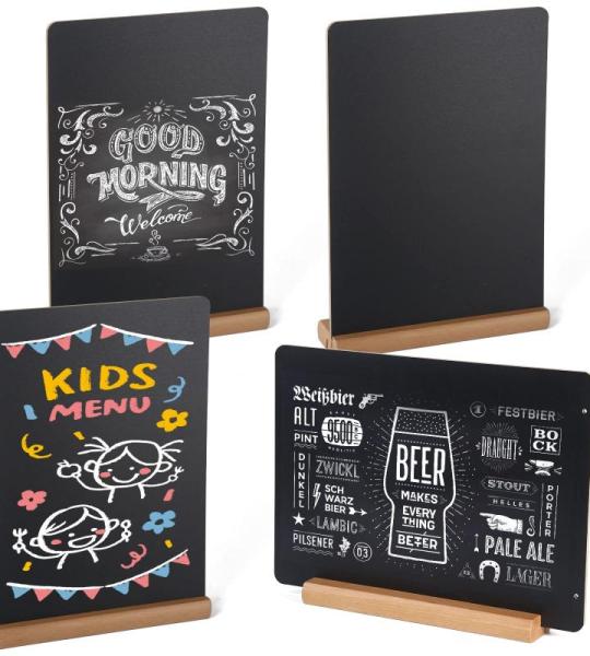 4 stuks krijtbord, tafel krijtbord met sokkel, dubbelzijdige buffet, prijskaartjes, standaard, drankkaart voor verjaardag, bruiloft, bar, café, 22 x 30 cm