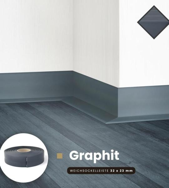 DQ-PP Zachte plint, 10 m, donkerbruin, 32 x 23 mm, pvc, zelfklevend, knikhoek plint, hoekprofiel, aansluitprofiel, vloerlijst, rubberen plint