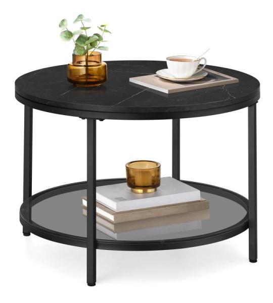 Salontafel, woonkamertafel, banktafel, voor woonkamer, met glasplaat, veel opbergruimte, eenvoudige montage, moderne stijl, marmerzwart-inktzwart LCT072B58