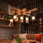 E27 Henneptouw Hanglamp Retro Hanglicht Loft Houten Kroonluchter Industrieel Metaal Drop Lights Internet Cafe Hanglampen Verstelbare hoogte Restaurantverlichting Retro 8 Lamp