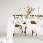 2Pack tischläufer weiß, weißer rustikaler Tischläufer Weiss, 90x 300cm Käsetuch-Gaze-Tischläufer Käsetuch Boho-Tischläufer für Hochzeit,Party-Dekoration (weiß)