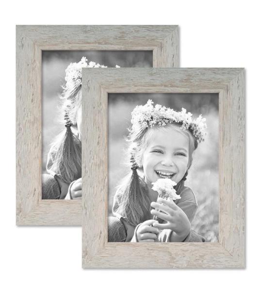Fotolijst, 15 x 20 cm, hout, blauw, set van 2 echt houten lijsten, rustiek, strandhuis, Made in Germany, echt glas, om op te hangen en neer te zetten, extra accessoires - drijfhout