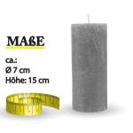 Rustieke stompkaars Grijs Ø7cm x 15cm - Vers. Kleuren/maten - lange brandduur Antiekaars, Geurvrije Altaarkaars - Decoratieve kaars