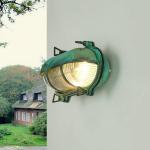 Wandlamp Outdoor Messing Glas in Groen Antiek IP64 Balkon Huis T: 11 cm E27 Scheepslicht Rustiek Buiten Wandlamp Maritiem Ski