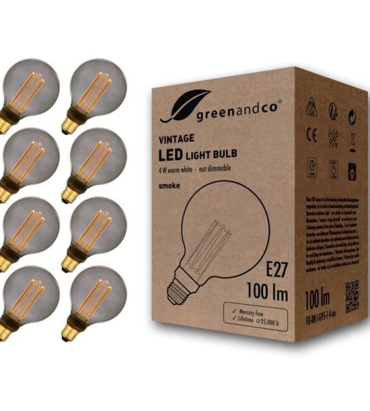 E27 G95 Edison-gloeilamp in vintage design, 4 W, 100 lm, 1800 K, extra warmwit, 320 graden, 230 V, flikkervrij, niet dimbaar, 8 stuks