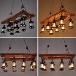 Smeedijzeren hangende lamp Houten Industriële zolderbar Hangende verlichting Retro hanglamp In hoogte verstelbaar Transparant glas Lampenkap Kamer Woonkamer Kroonluchter