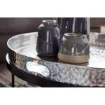 Tafel Set Gehamerd Metaal Zilver Bijzettafel set van 2 | Tafel Woonkamer Rond | Moderne Woonkamertafel Tafel met uitneembaar Blad