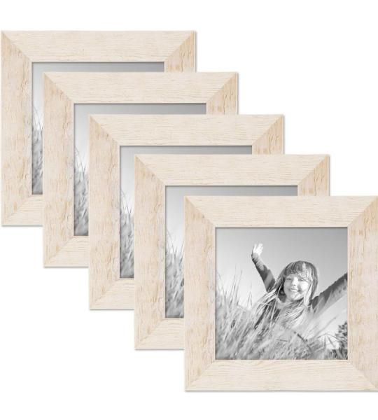 Set van 5 fotolijsten 15x15 cm strandhuis grijs rustiek massief hout met glasplaat incl. accessoires/fotolijst